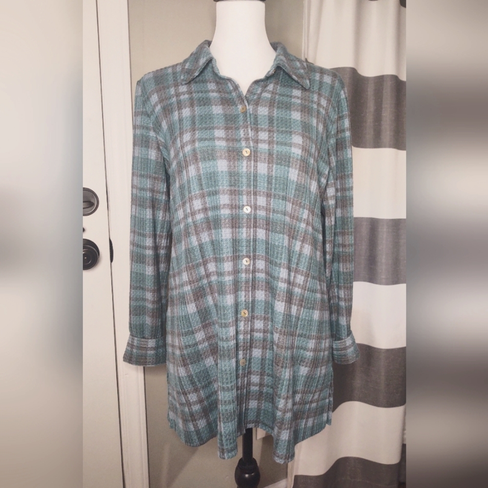 Susan Graver Weekend Button up Waffle Knit Sz MP
